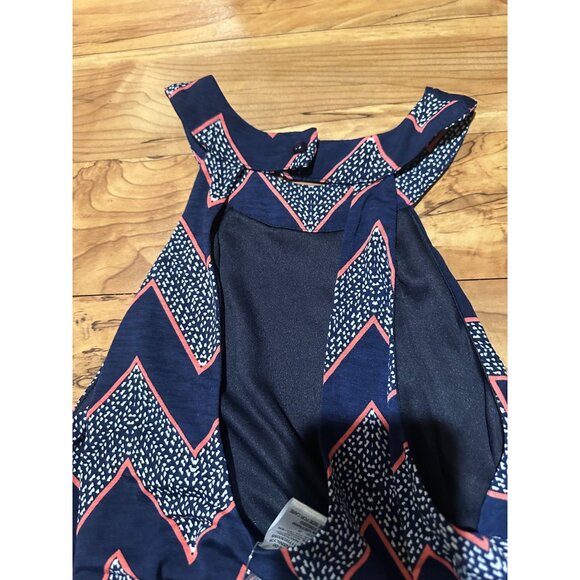 Chevron Maxi Dress NWT Size Small Navy Coral Pink White High Neck Sleeveless Sum - Picture 10 of 14